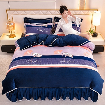 91家纺网 家纺一手货源 找家纺 （总）硕喜 2025新款新8.5斤法莱绒四件套珊瑚牛奶金貂绒四件套床裙款