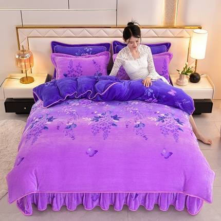 91家纺网 家纺一手货源 找家纺 （总）硕喜 2025新款新8.5斤法莱绒四件套珊瑚牛奶金貂绒四件套床裙款