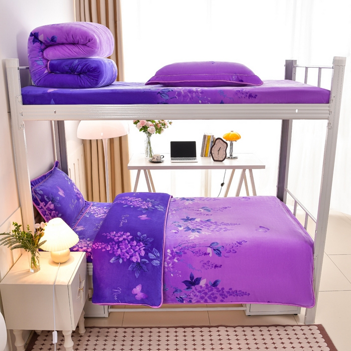 91家纺网 家纺一手货源 找家纺 硕喜 2025新款学生宿舍床系列牛奶绒学生三件套 紫罗兰