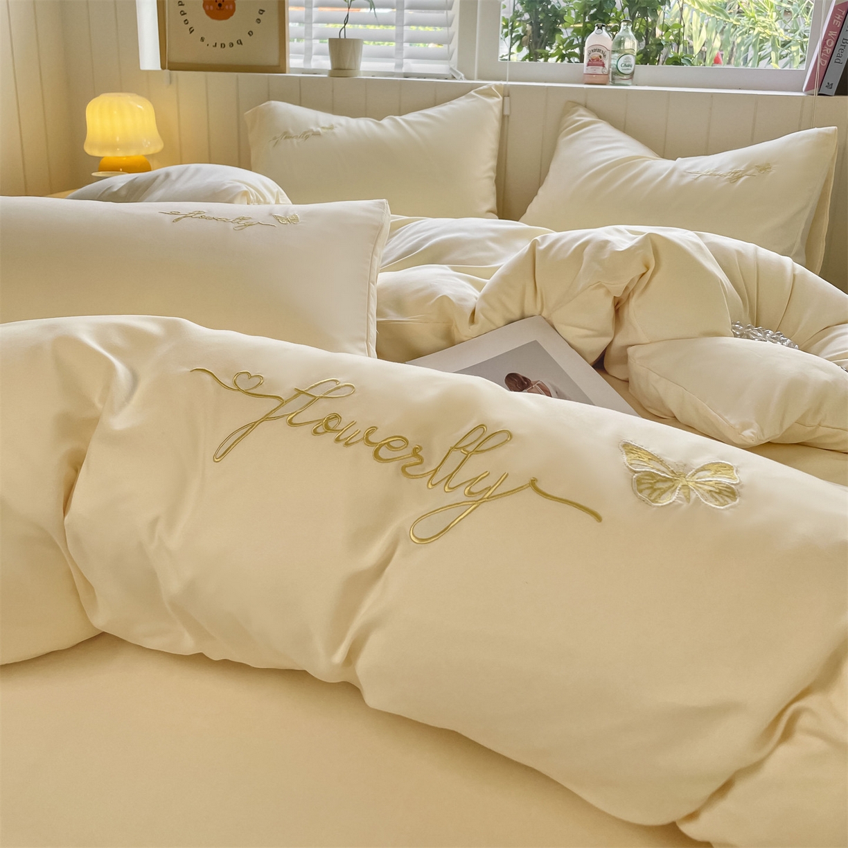 91家纺网 家纺一手货源 找家纺 （总）义博家纺 2025新款A类云朵刺绣四件套-蝴蝶