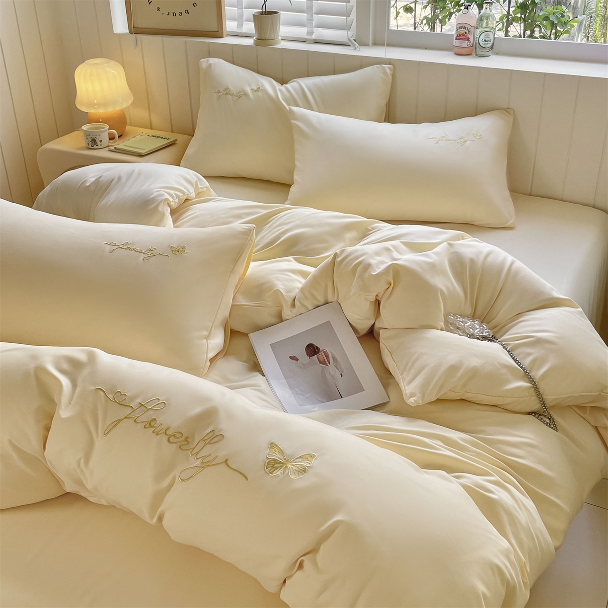 91家纺网 家纺一手货源 找家纺 （总）义博家纺 2025新款A类云朵刺绣四件套-蝴蝶