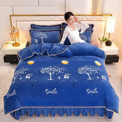 91家纺网 家纺一手货源 找家纺 （总）硕喜 2025新款新8.5斤法莱绒四件套珊瑚牛奶金貂绒四件套床裙款