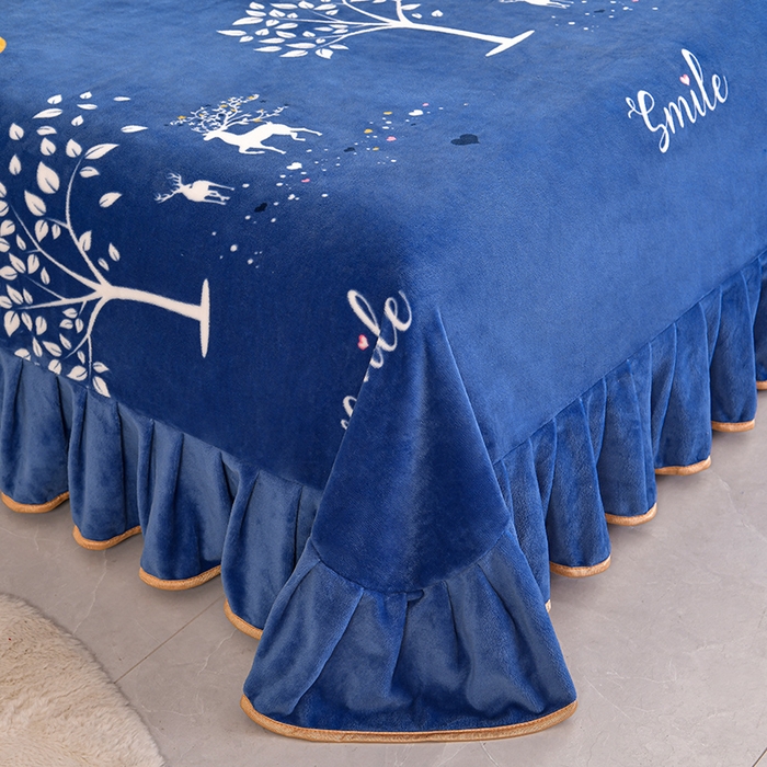 91家纺网 家纺一手货源 找家纺 硕喜 2025新款新8.5斤法莱绒四件套珊瑚牛奶金貂绒四件套床裙款 树下小鹿