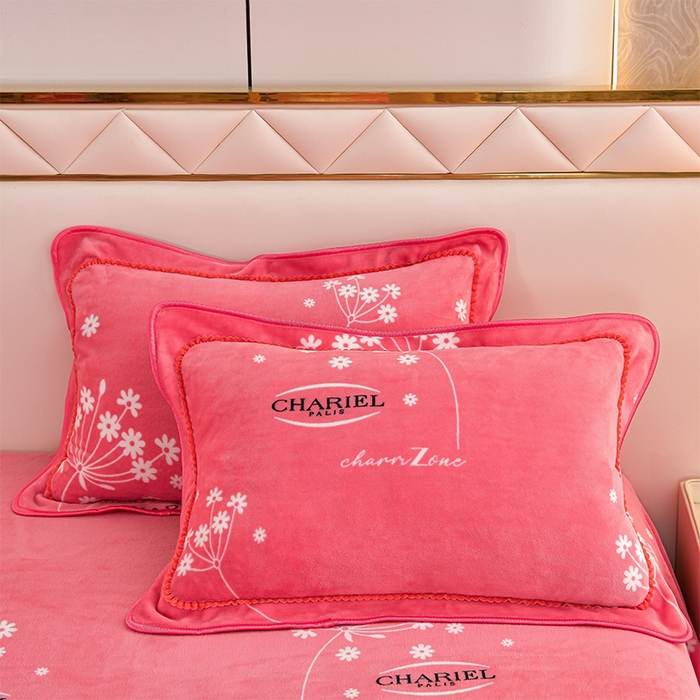 91家纺网 家纺一手货源 找家纺 硕喜 2025新款新8.5斤法莱绒四件套珊瑚牛奶金貂绒四件套床裙款 雪花飞舞