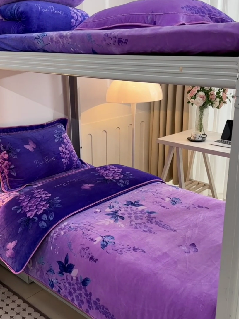 91家纺网 家纺一手货源 找家纺 硕喜 2025新款学生宿舍床系列牛奶绒学生三件套 紫罗兰