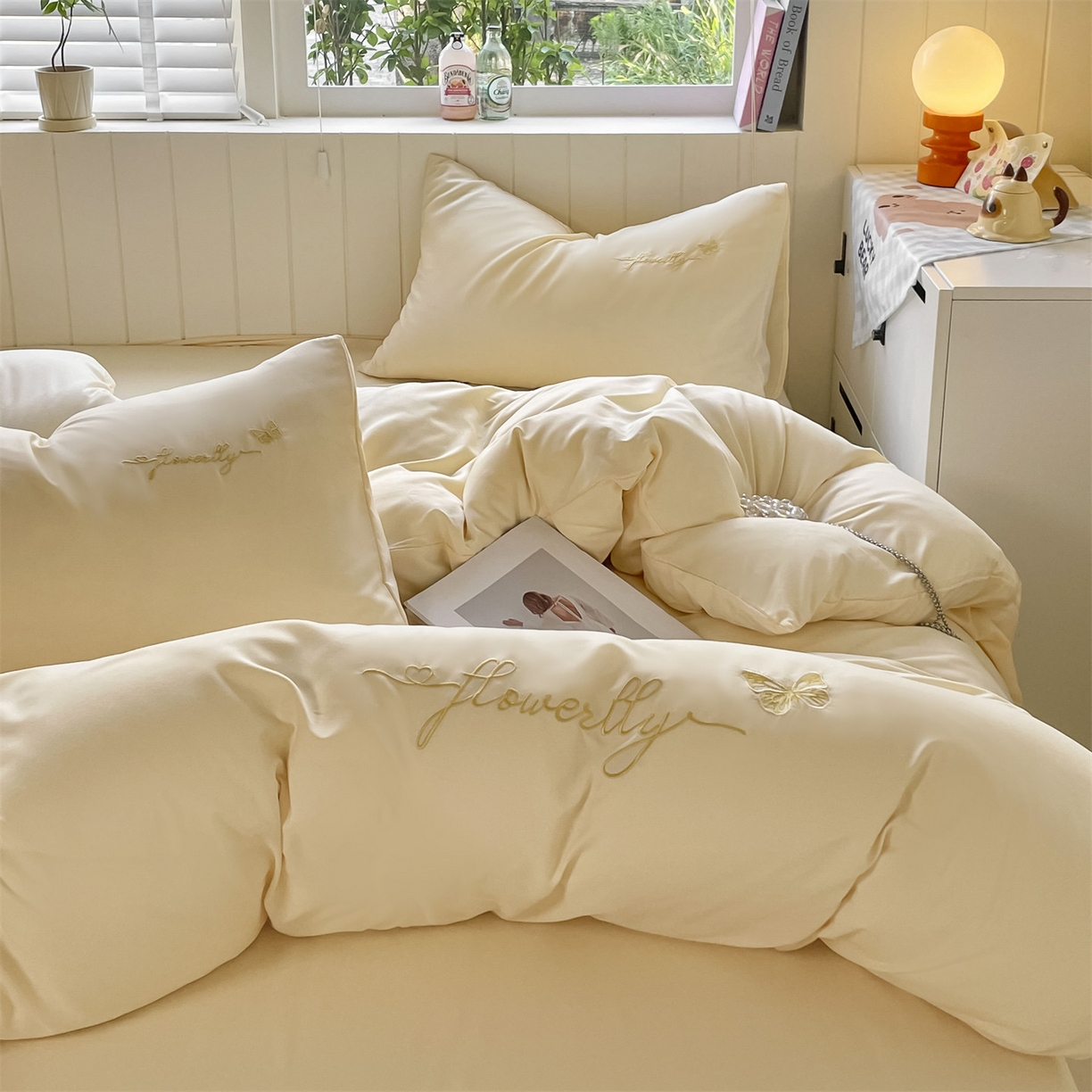 91家纺网 家纺一手货源 找家纺 （总）义博家纺 2025新款A类云朵刺绣四件套-蝴蝶