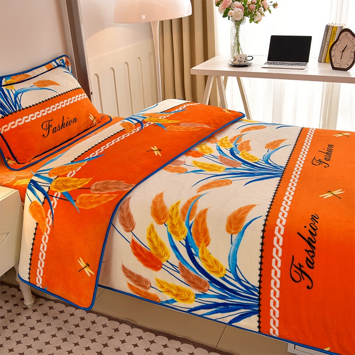 91家纺网 家纺一手货源 找家纺 硕喜 2025新款学生宿舍床系列牛奶绒学生三件套 穗穗平安