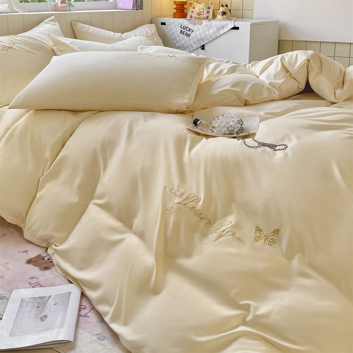 91家纺网 家纺一手货源 找家纺 （总）义博家纺 2025新款A类云朵刺绣四件套-蝴蝶