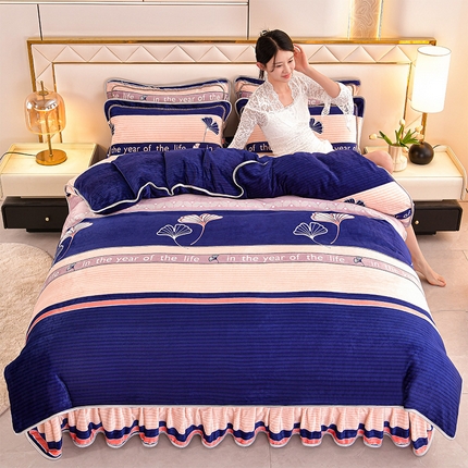 91家纺网 家纺一手货源 找家纺 （总）硕喜 2025新款新8.5斤法莱绒四件套珊瑚牛奶金貂绒四件套床裙款