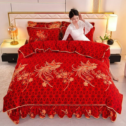 91家纺网 家纺一手货源 找家纺 （总）硕喜 2025新款新8.5斤法莱绒四件套珊瑚牛奶金貂绒四件套床裙款