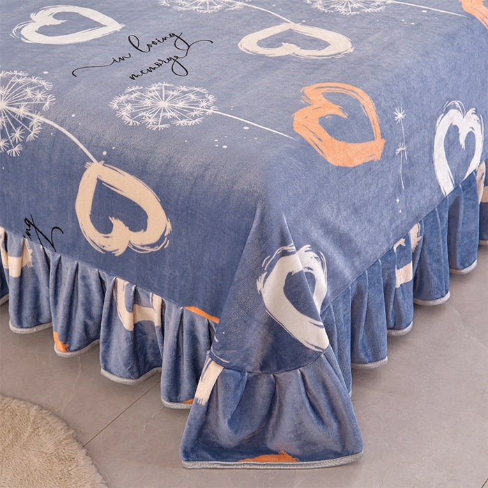 91家纺网 家纺一手货源 找家纺 硕喜 2025新款新8.5斤法莱绒四件套珊瑚牛奶金貂绒四件套床裙款 心心相印