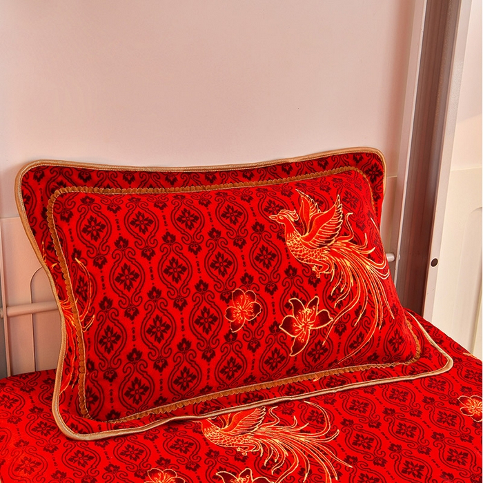 91家纺网 家纺一手货源 找家纺 硕喜 2025新款学生宿舍床系列牛奶绒学生三件套 鸾凤和鸣