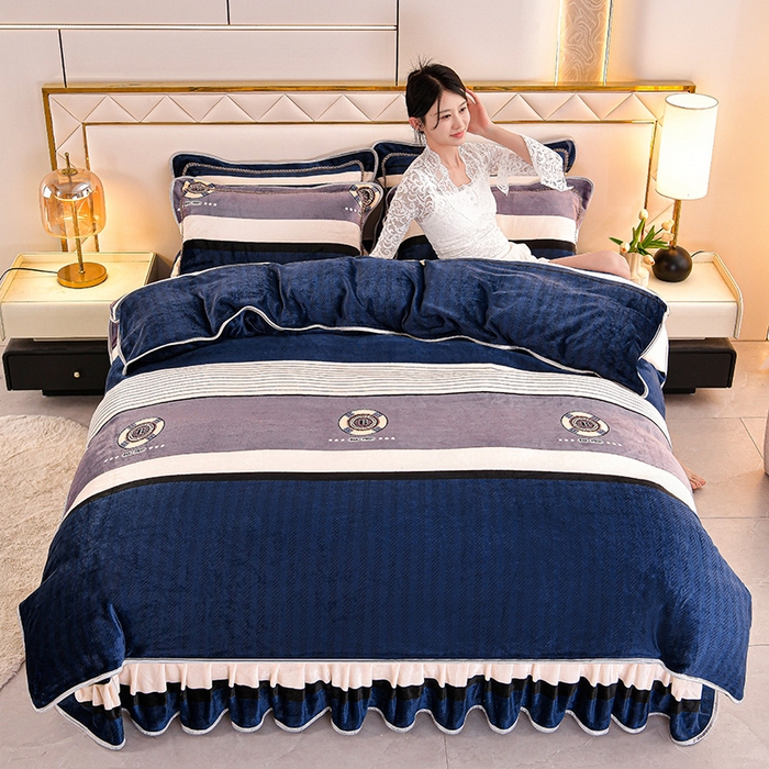 91家纺网 家纺一手货源 找家纺 硕喜 2025新款新8.5斤法莱绒四件套珊瑚牛奶金貂绒四件套床裙款 青春岁月