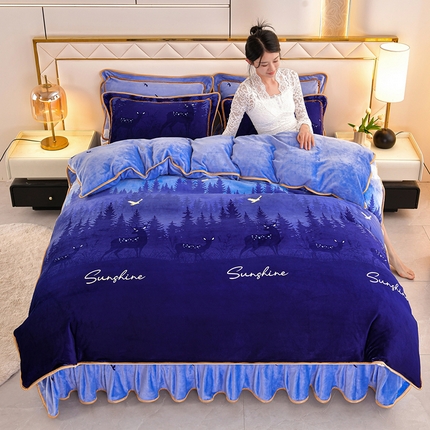 91家纺网 家纺一手货源 找家纺 （总）硕喜 2025新款新8.5斤法莱绒四件套珊瑚牛奶金貂绒四件套床裙款