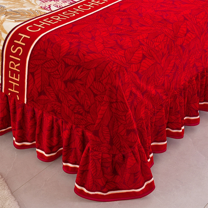 91家纺网 家纺一手货源 找家纺 硕喜 2025新款新8.5斤法莱绒四件套珊瑚牛奶金貂绒四件套床裙款 多彩人生