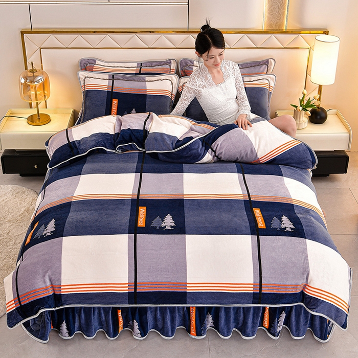 91家纺网 家纺一手货源 找家纺 硕喜 2025新款新8.5斤法莱绒四件套珊瑚牛奶金貂绒四件套床裙款 格调生活