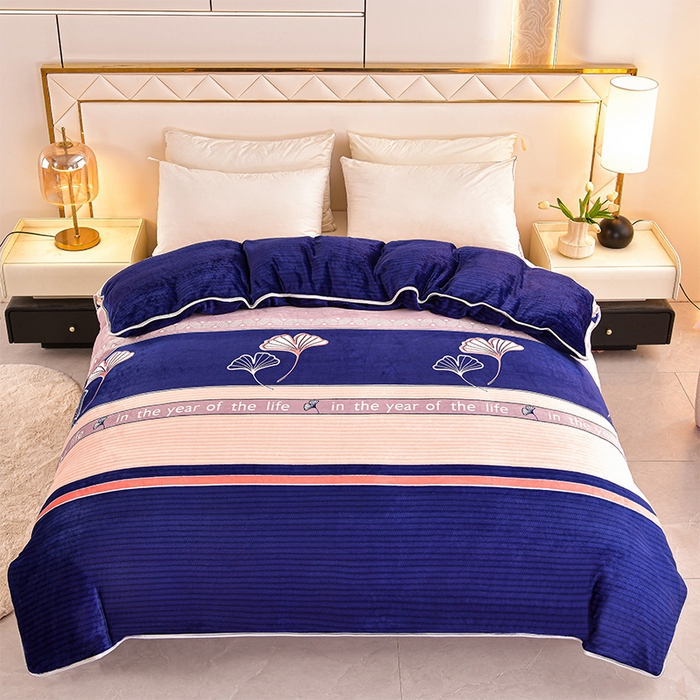 91家纺网 家纺一手货源 找家纺 硕喜 2025新款新8.5斤法莱绒四件套珊瑚牛奶金貂绒四件套床裙款 三生有杏