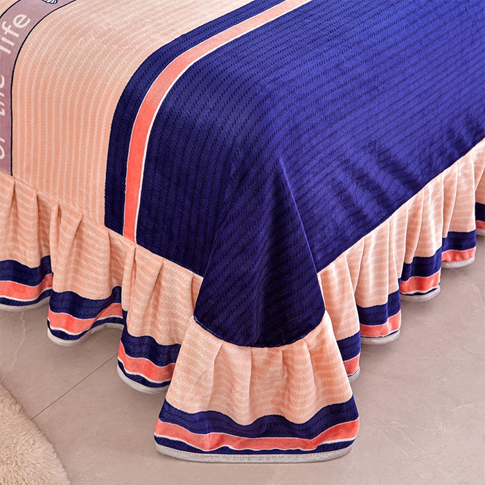 91家纺网 家纺一手货源 找家纺 硕喜 2025新款新8.5斤法莱绒四件套珊瑚牛奶金貂绒四件套床裙款 三生有杏