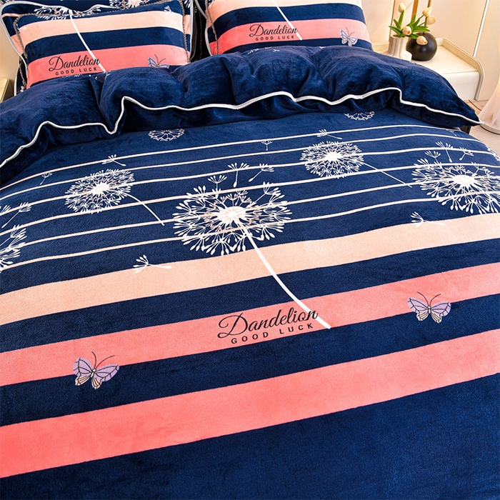 91家纺网 家纺一手货源 找家纺 硕喜 2025新款新8.5斤法莱绒四件套珊瑚牛奶金貂绒四件套床裙款 蒲公英