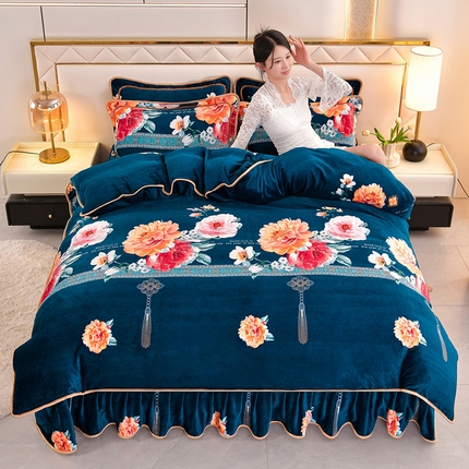 91家纺网 家纺一手货源 找家纺 （总）硕喜 2025新款新8.5斤法莱绒四件套珊瑚牛奶金貂绒四件套床裙款