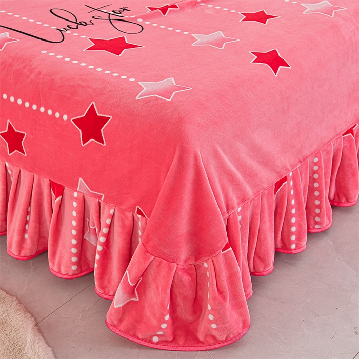 91家纺网 家纺一手货源 找家纺 硕喜 2025新款新8.5斤法莱绒四件套珊瑚牛奶金貂绒四件套床裙款 星心相随