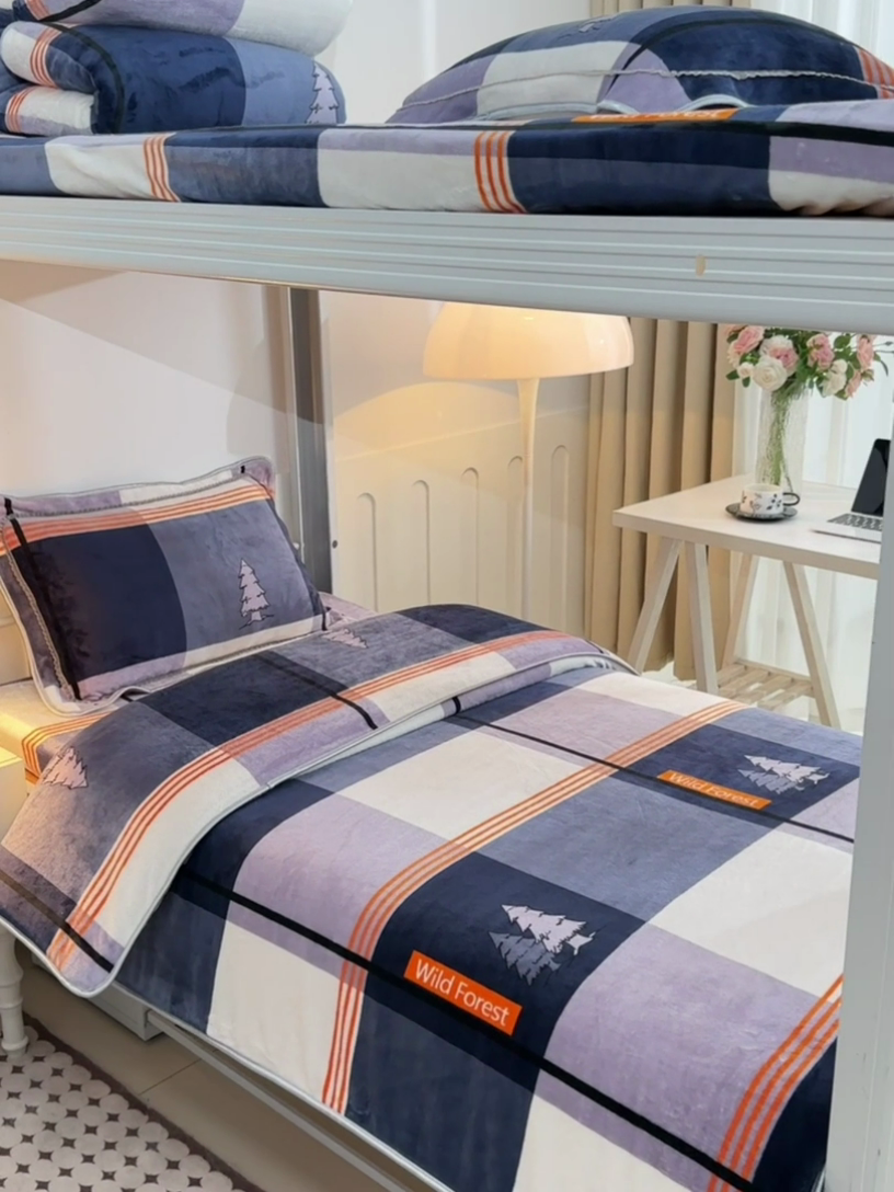 91家纺网 家纺一手货源 找家纺 硕喜 2025新款学生宿舍床系列牛奶绒学生三件套 格调生活