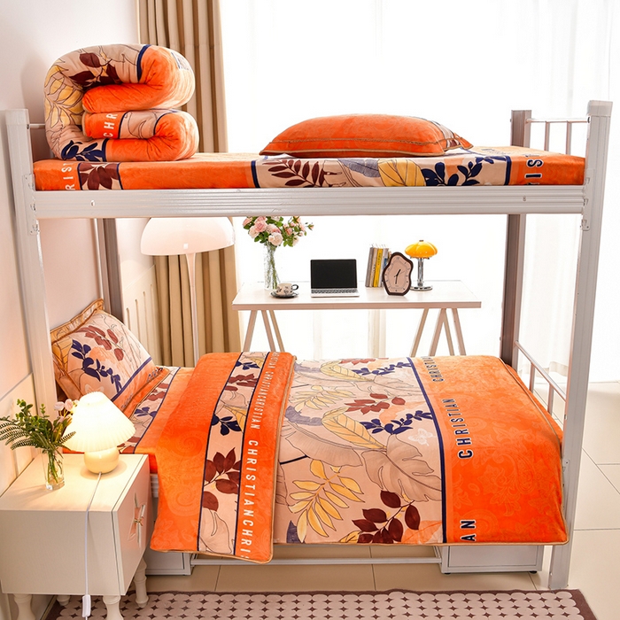 91家纺网 家纺一手货源 找家纺 硕喜 2025新款学生宿舍床系列牛奶绒学生三件套 金枝玉叶