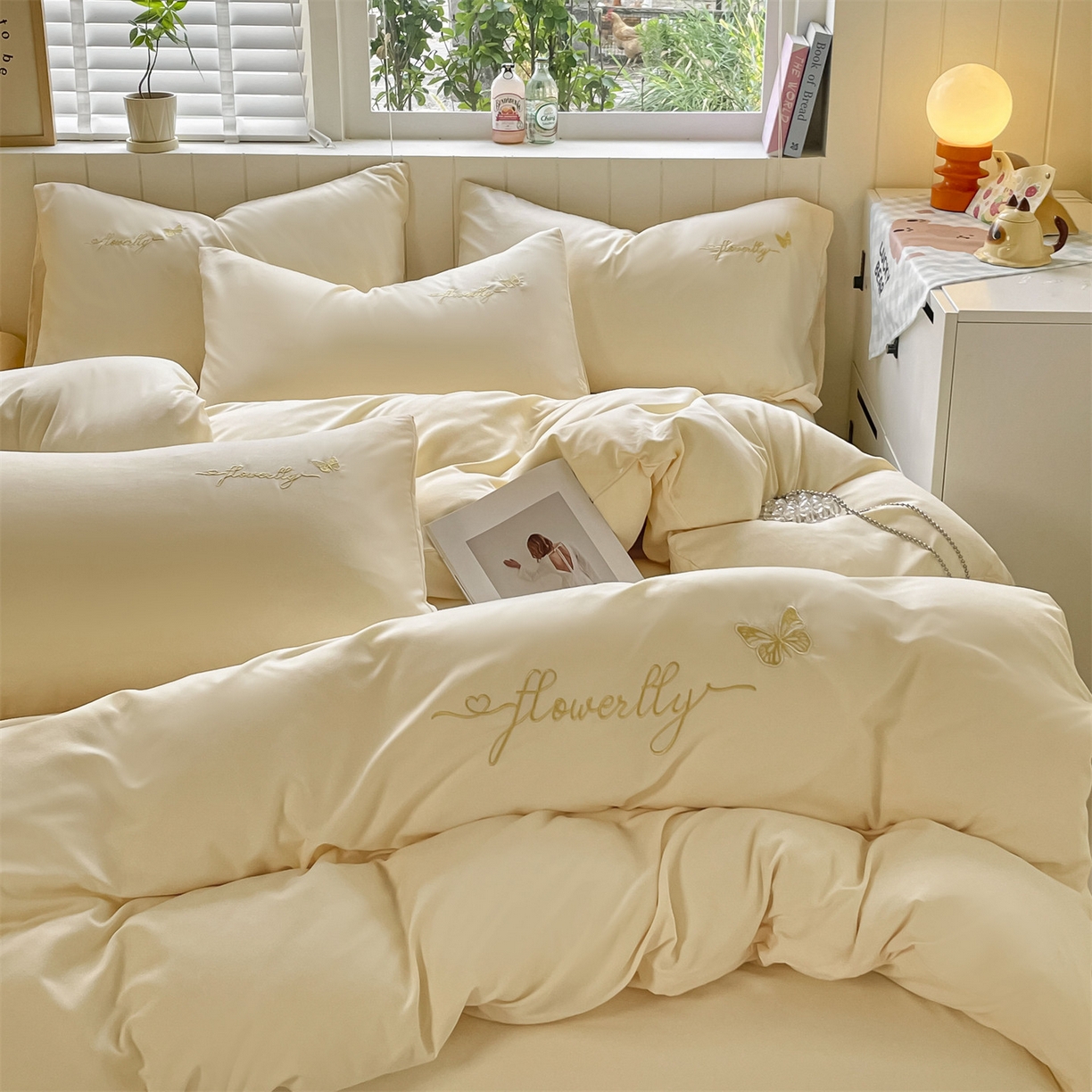 91家纺网 家纺一手货源 找家纺 （总）义博家纺 2025新款A类云朵刺绣四件套-蝴蝶