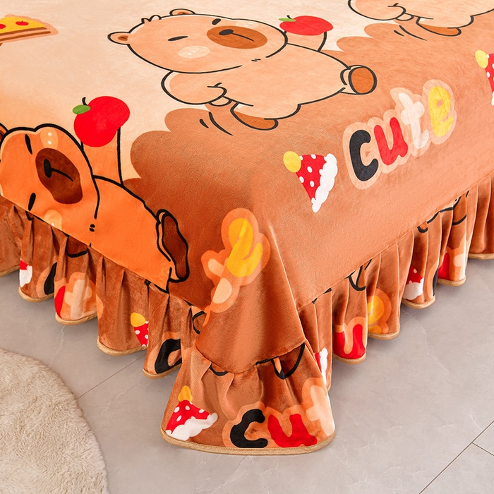 91家纺网 家纺一手货源 找家纺 硕喜 2025新款新8.5斤法莱绒四件套珊瑚牛奶金貂绒四件套床裙款 卡皮巴拉