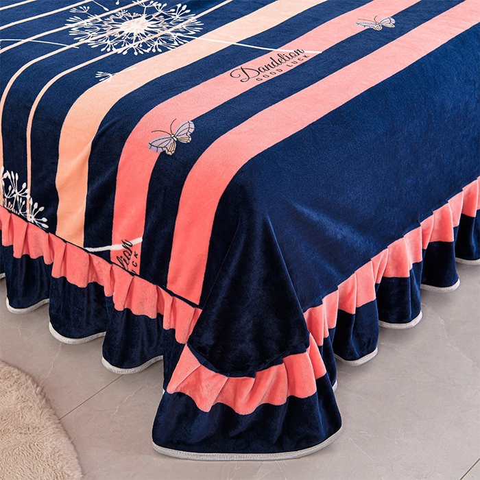 91家纺网 家纺一手货源 找家纺 硕喜 2025新款新8.5斤法莱绒四件套珊瑚牛奶金貂绒四件套床裙款 蒲公英