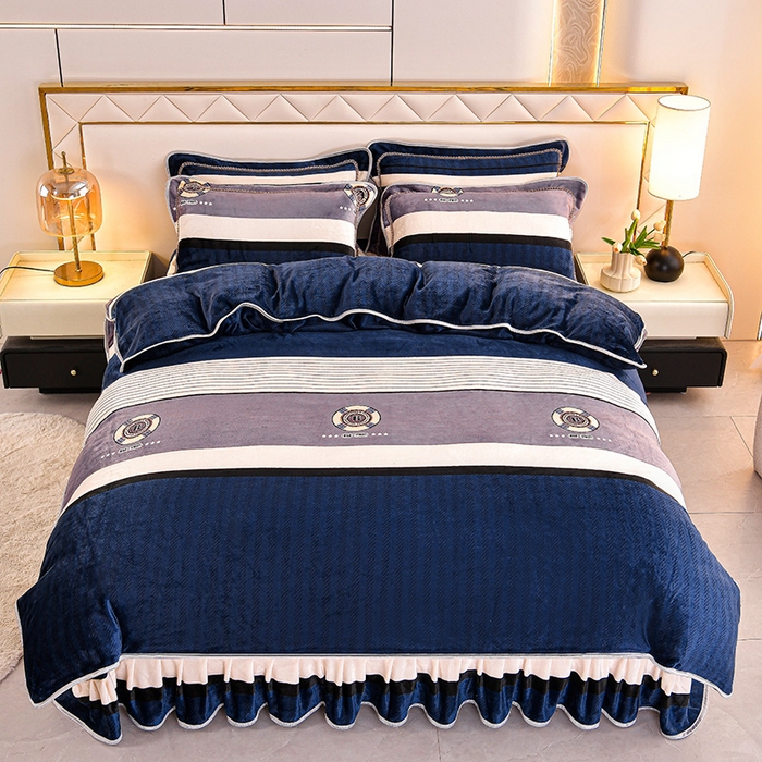 91家纺网 家纺一手货源 找家纺 硕喜 2025新款新8.5斤法莱绒四件套珊瑚牛奶金貂绒四件套床裙款 青春岁月