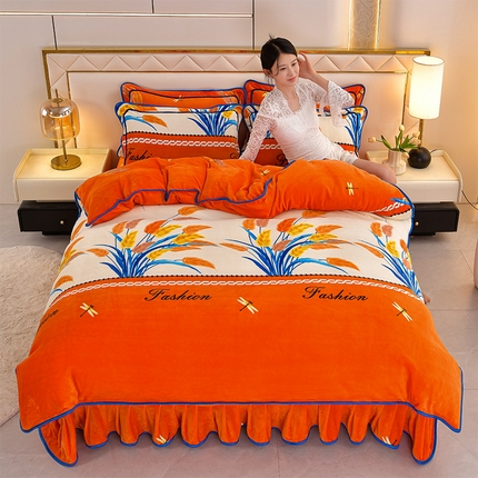 91家纺网 家纺一手货源 找家纺 （总）硕喜 2025新款新8.5斤法莱绒四件套珊瑚牛奶金貂绒四件套床裙款