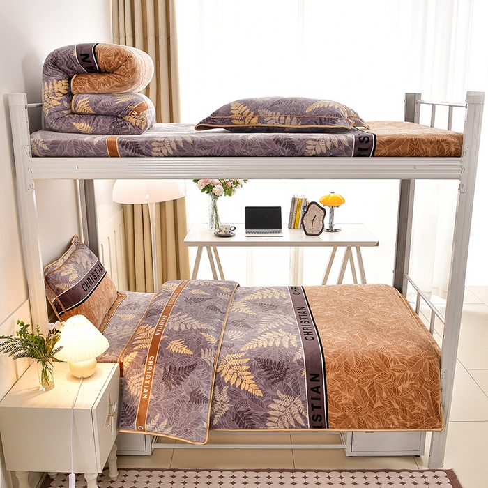 91家纺网 家纺一手货源 找家纺 硕喜 2025新款学生宿舍床系列牛奶绒学生三件套 相思叶语