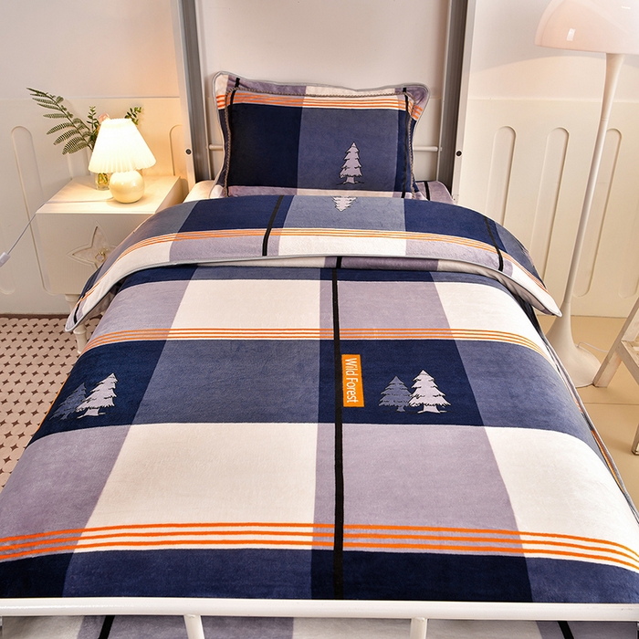 91家纺网 家纺一手货源 找家纺 硕喜 2025新款学生宿舍床系列牛奶绒学生三件套 格调生活