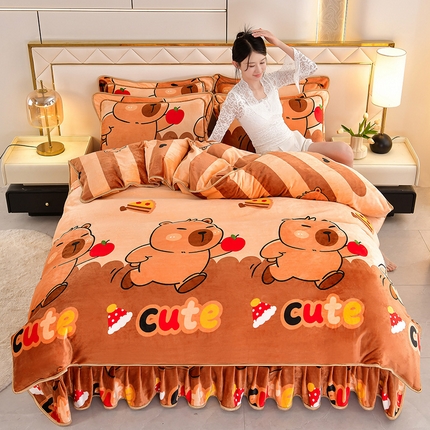 91家纺网 家纺一手货源 找家纺 （总）硕喜 2025新款新8.5斤法莱绒四件套珊瑚牛奶金貂绒四件套床裙款