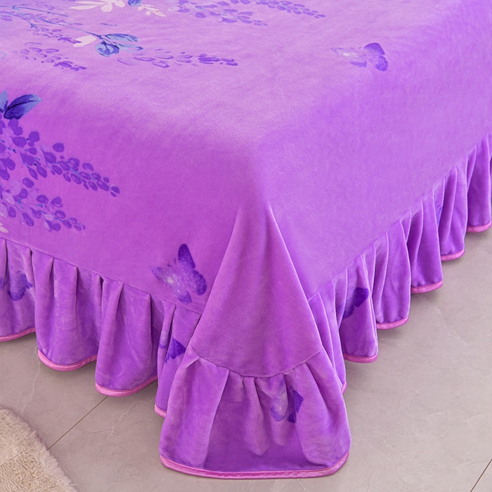 91家纺网 家纺一手货源 找家纺 硕喜 2025新款新8.5斤法莱绒四件套珊瑚牛奶金貂绒四件套床裙款 紫罗兰