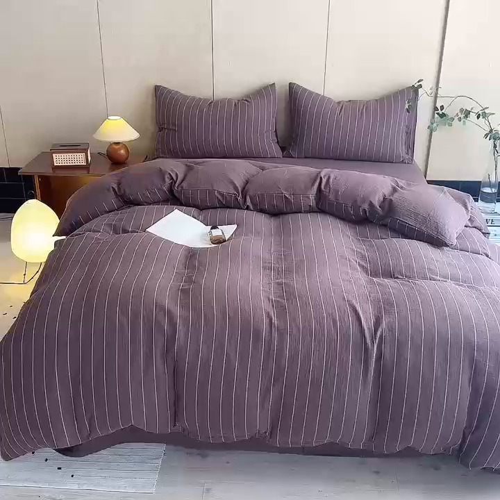 91家纺网 家纺一手货源 找家纺 （总）棉小二 2025新款全棉色织条纹双层纱四件套