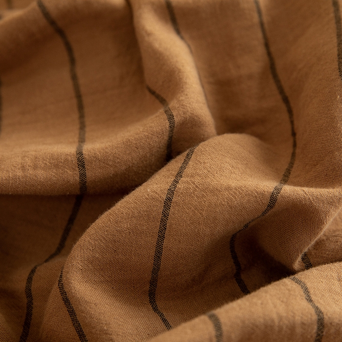 91家纺网 家纺一手货源 找家纺 棉小二 2025新款全棉色织条纹双层纱四件套 条纹驼