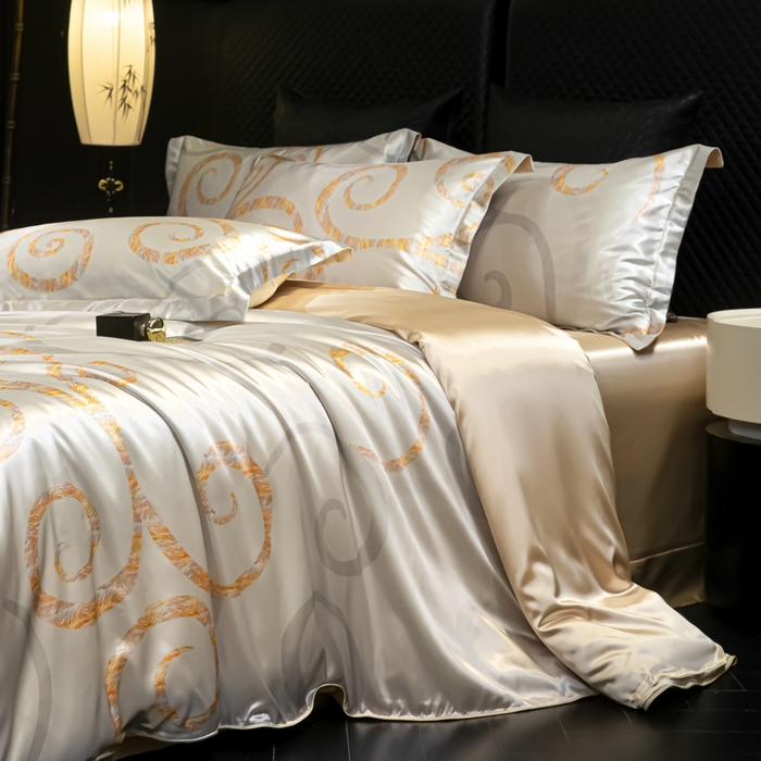 91家纺网 家纺一手货源 找家纺 【蒂梵熙家纺】2025新款夏季高端轻奢丝滑裸睡丝绸四件套冰丝豹纹水洗真丝斑马印花天丝四件套床上用品