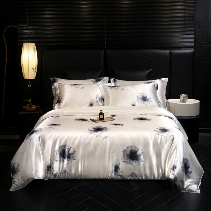 91家纺网 家纺一手货源 找家纺 2025新款夏季高端轻奢丝滑裸睡丝绸冰丝豹纹数码印花水洗真丝天丝高级感四件套