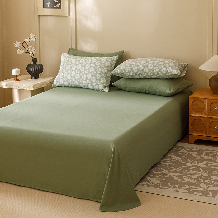 91家纺网 家纺一手货源 找家纺 爱思佳 2025新款加厚全棉磨毛单品套件系列-单床单 亚丁绿