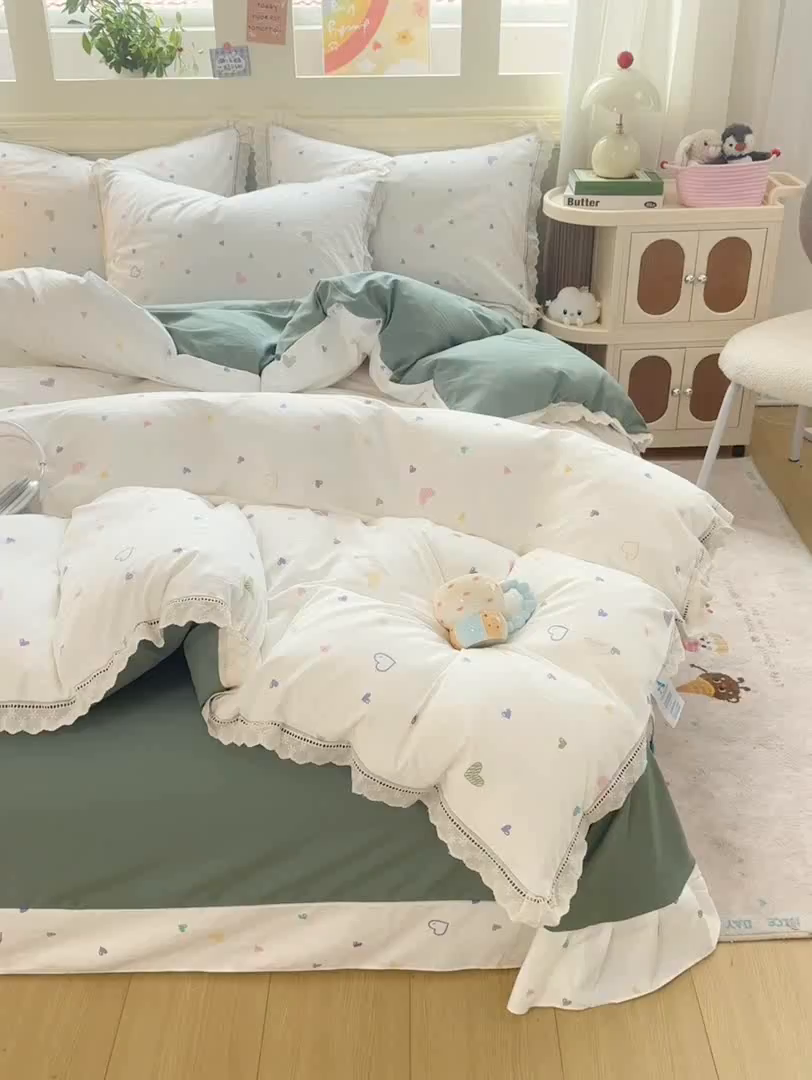 91家纺网 家纺一手货源 找家纺 （总）大麦家纺 25年新款高克重印花水洗棉花边四件套