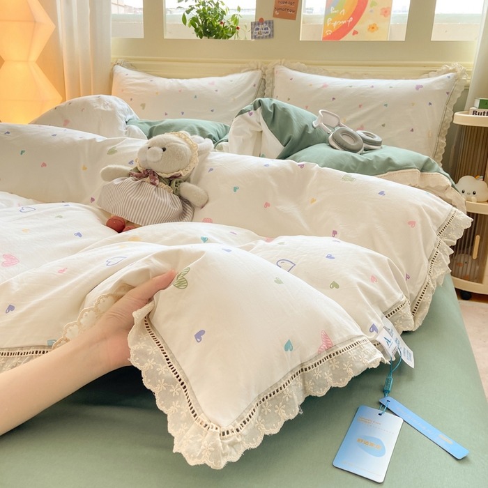 91家纺网 家纺一手货源 找家纺 （总）大麦家纺 25年新款高克重印花水洗棉花边四件套