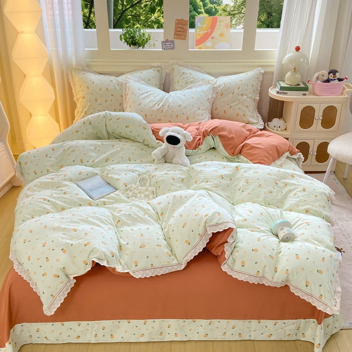 91家纺网 家纺一手货源 找家纺 （总）大麦家纺 25年新款高克重印花水洗棉花边四件套