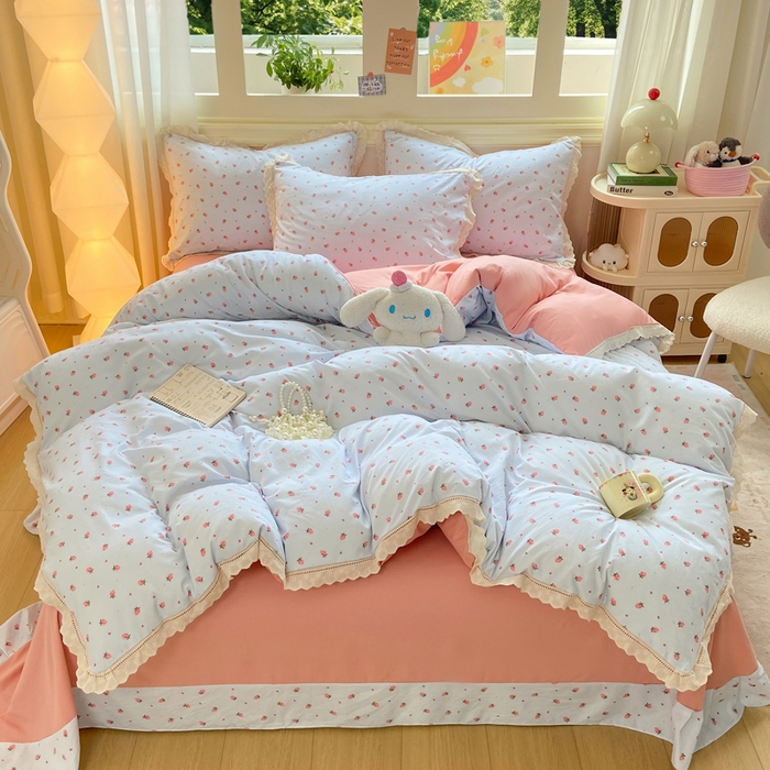 91家纺网 家纺一手货源 找家纺 （总）大麦家纺 25年新款高克重印花水洗棉花边四件套