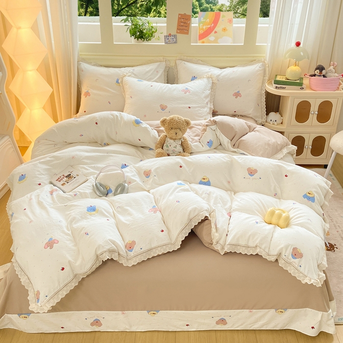 91家纺网 家纺一手货源 找家纺 （总）大麦家纺 25年新款高克重印花水洗棉花边四件套