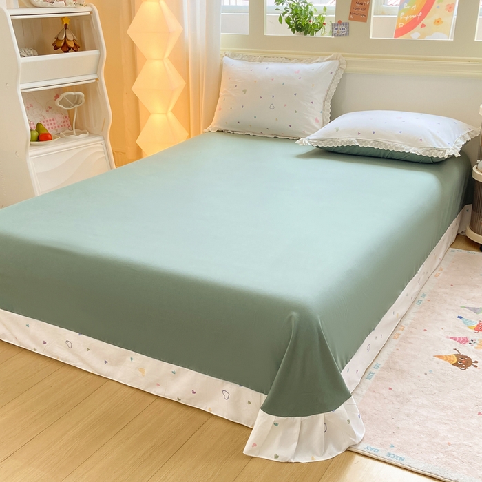 91家纺网 家纺一手货源 找家纺 大麦家纺 25年新款高克重印花水洗棉花边四件套 缤纷爱心