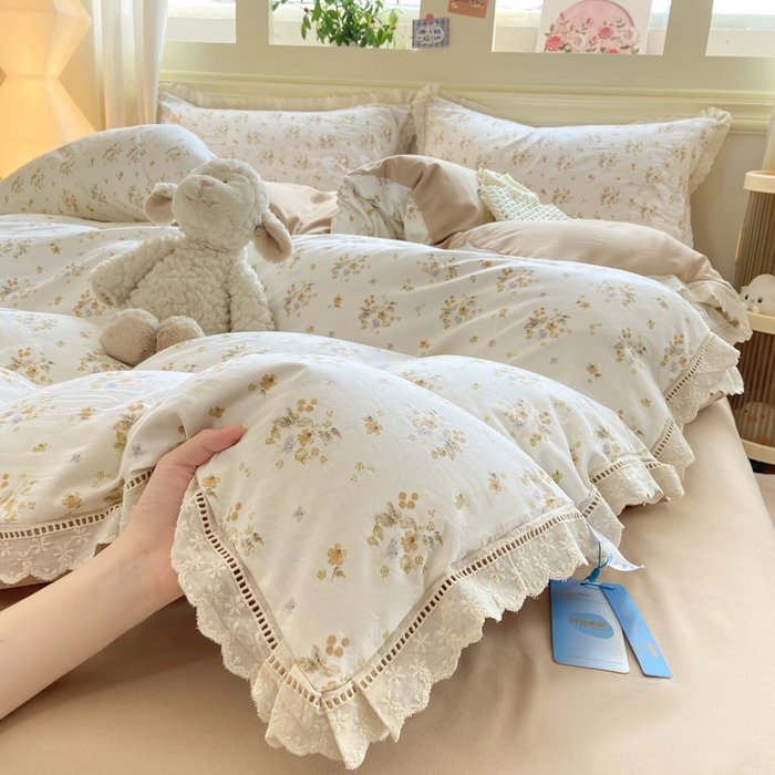 91家纺网 家纺一手货源 找家纺 大麦家纺 25年新款高克重印花水洗棉花边四件套 繁花