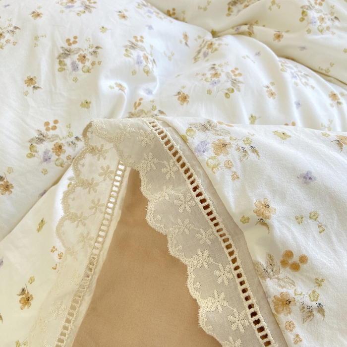 91家纺网 家纺一手货源 找家纺 大麦家纺 25年新款高克重印花水洗棉花边四件套 繁花