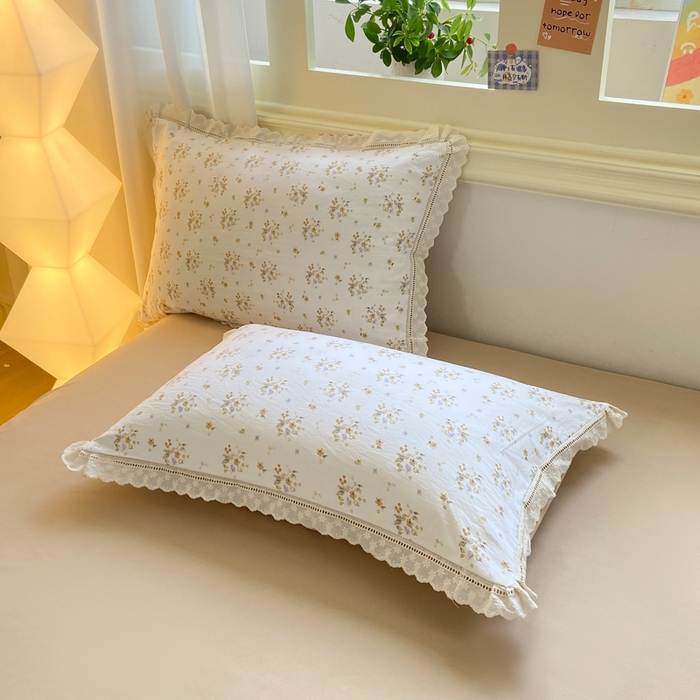 91家纺网 家纺一手货源 找家纺 大麦家纺 25年新款高克重印花水洗棉花边四件套 繁花